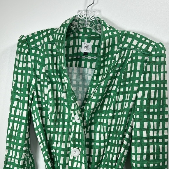 CAbi Circuit green white plaid linen jacket size medium - Picture 2 of 11